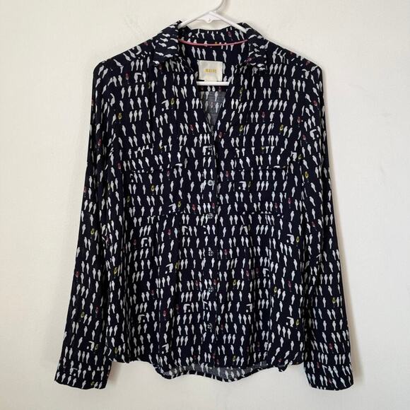 Anthropologie Maeve Wynwood Parrot BIrd Button Down Blouse Womens 0 - Picture 2 of 12